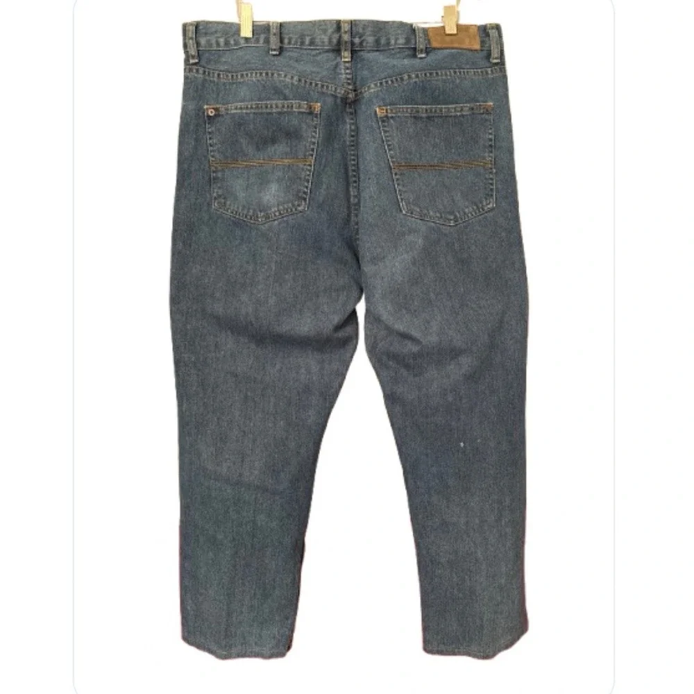 Vintage 90s Tommy Hilfiger Mens 38x30 Spell Out Faded Relaxed Fit Wide Leg Jeans